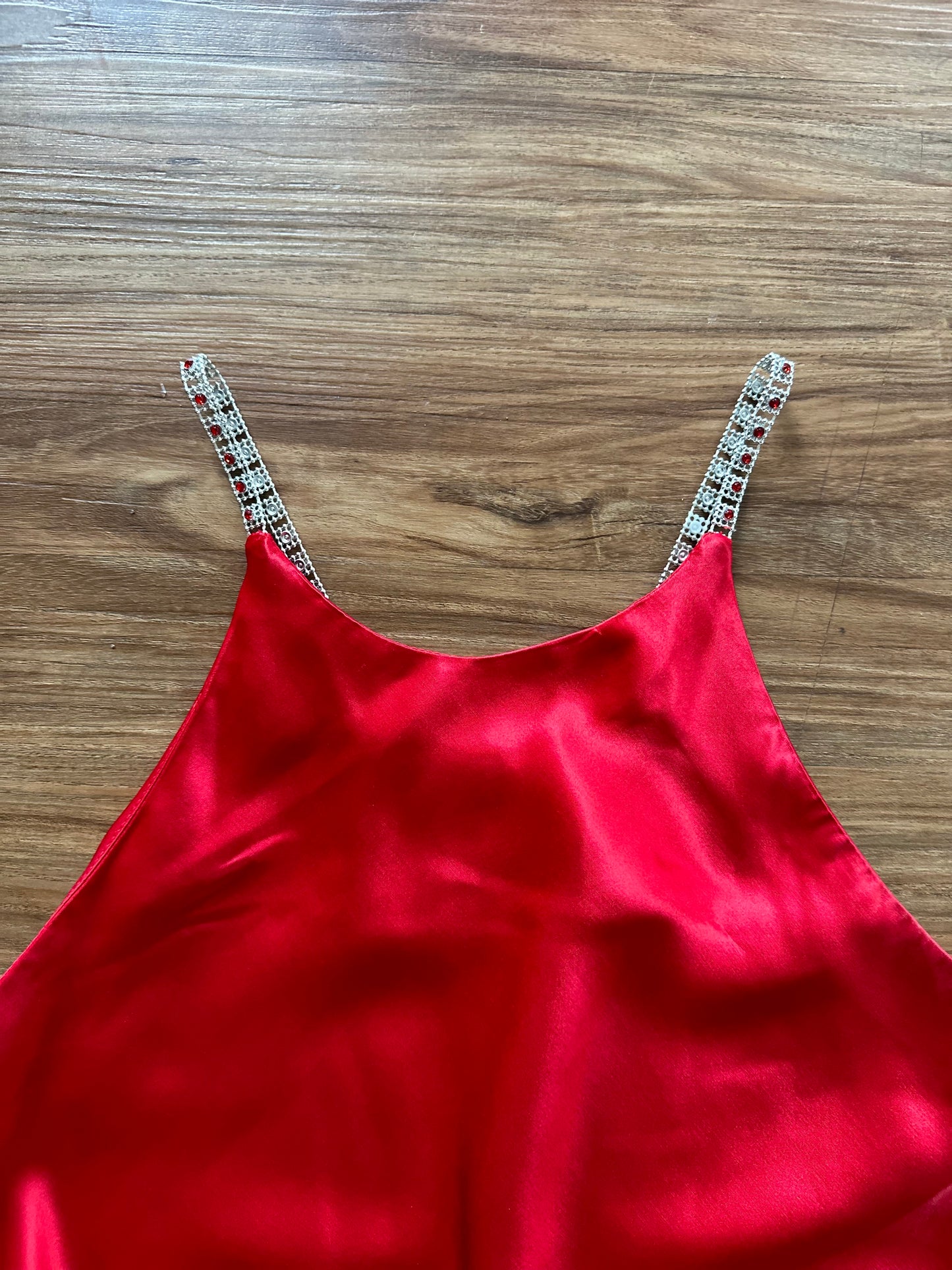 Vintage 90s red silk midi slip dress