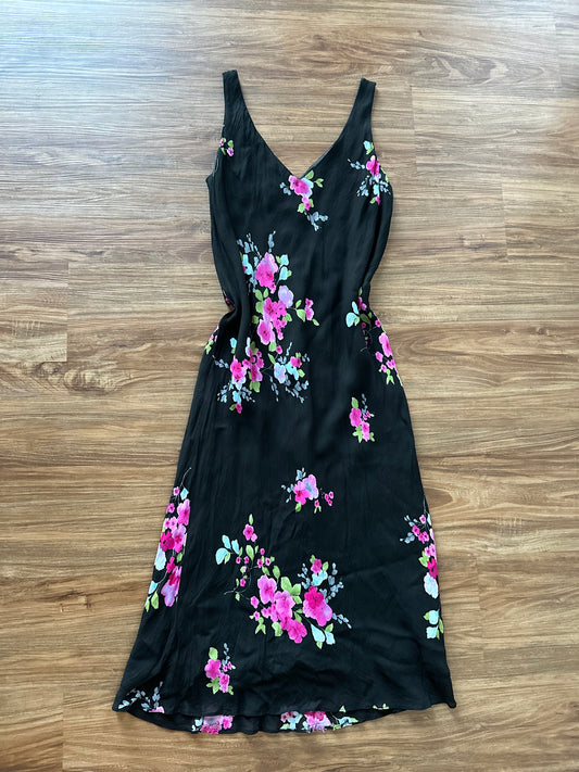 Vintage 90s black/pink floral maxi slip dress