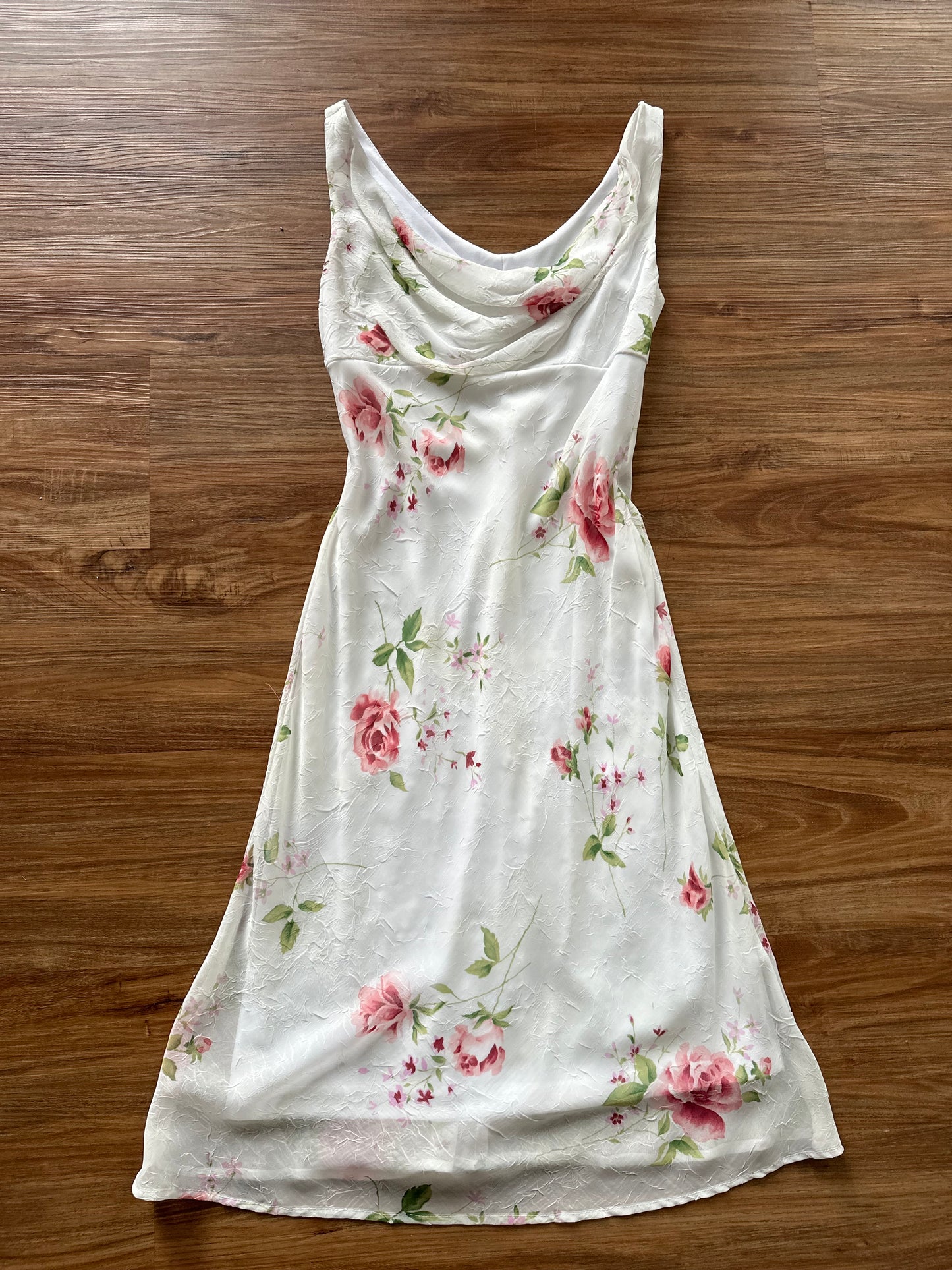 Vintage 2000 white floral slip midi dress