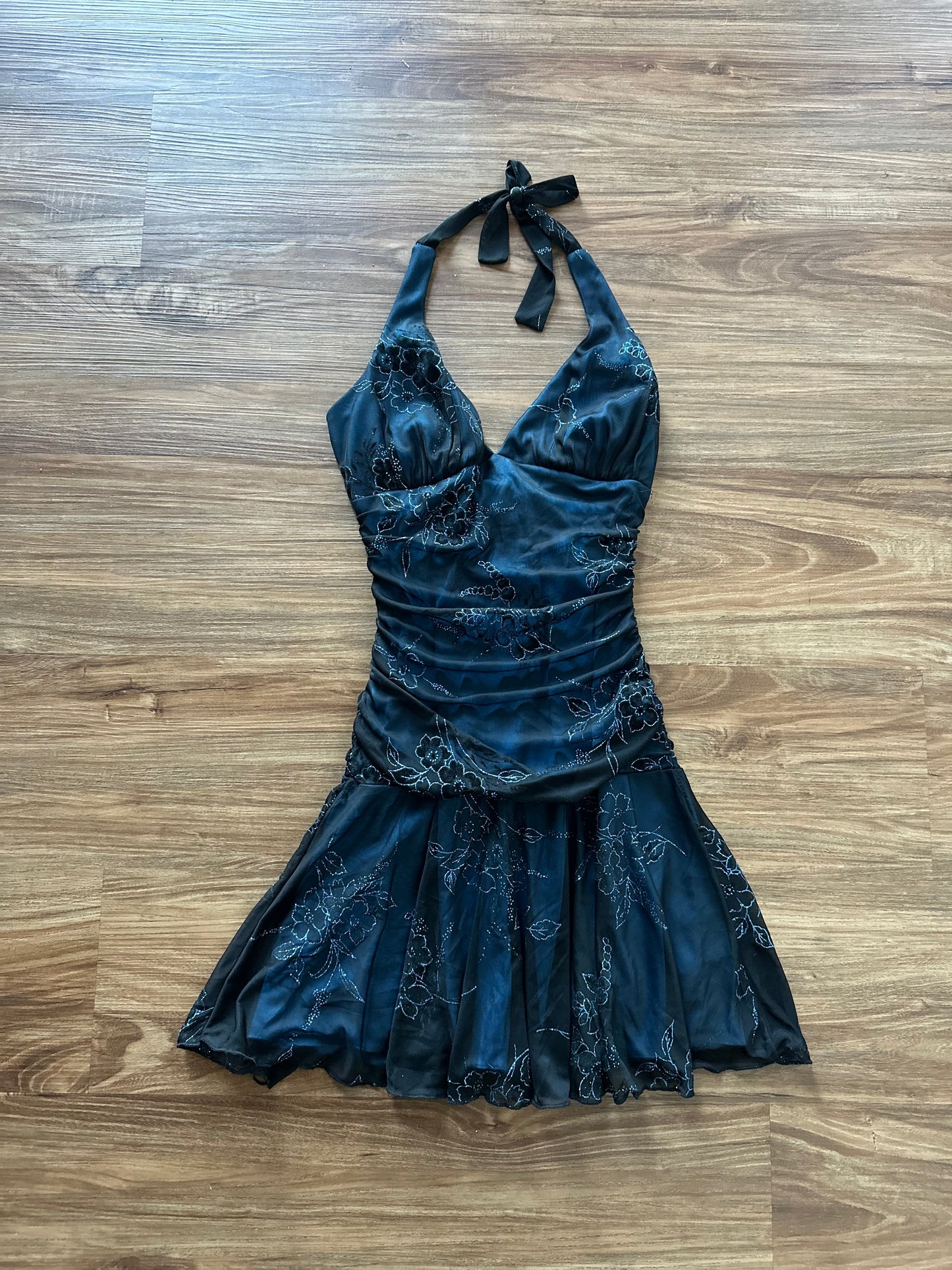 Vintage 2000s royal blue mesh mini slip halter dress