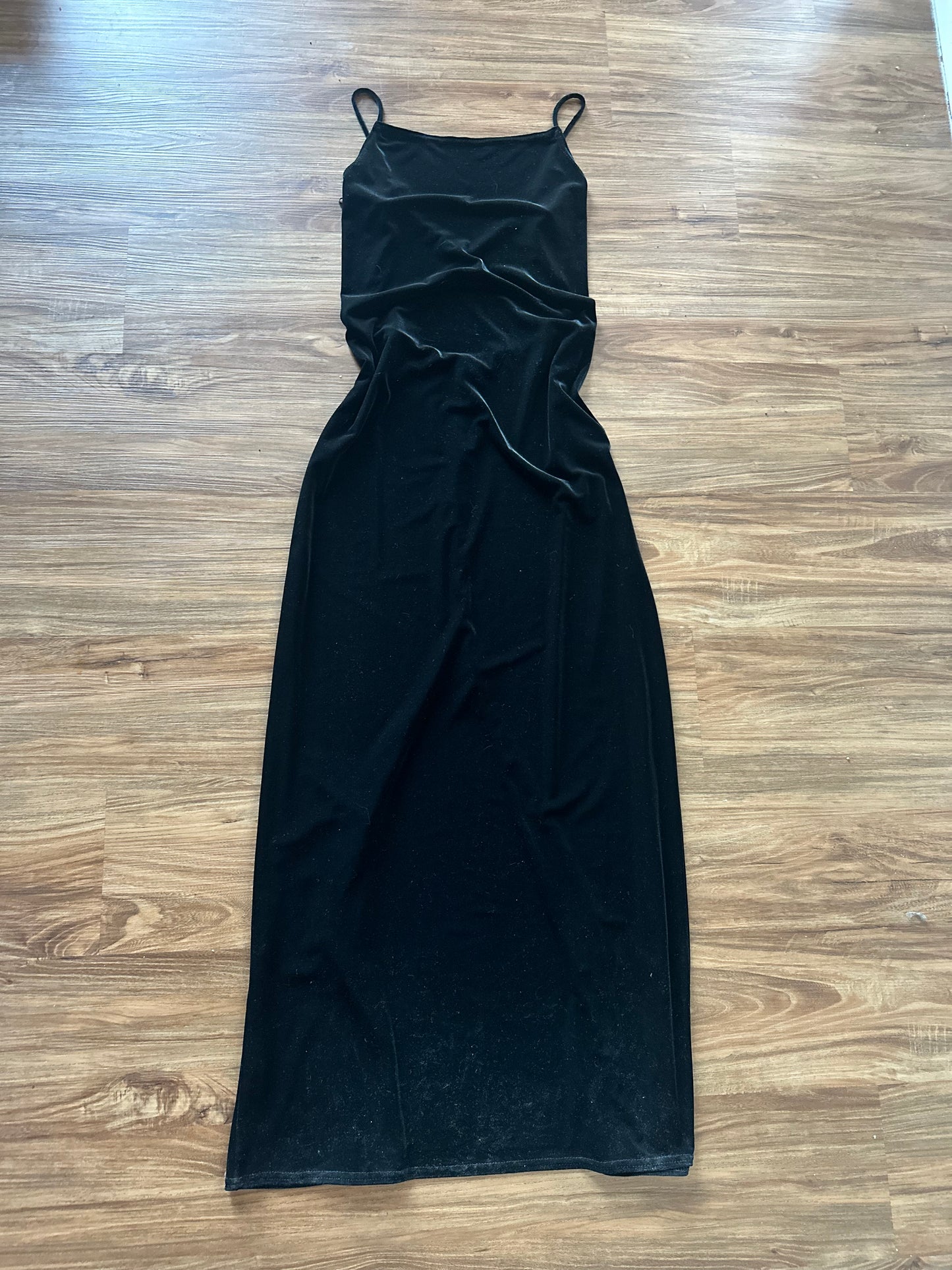 Vintage 90s black velvet maxi slip dress