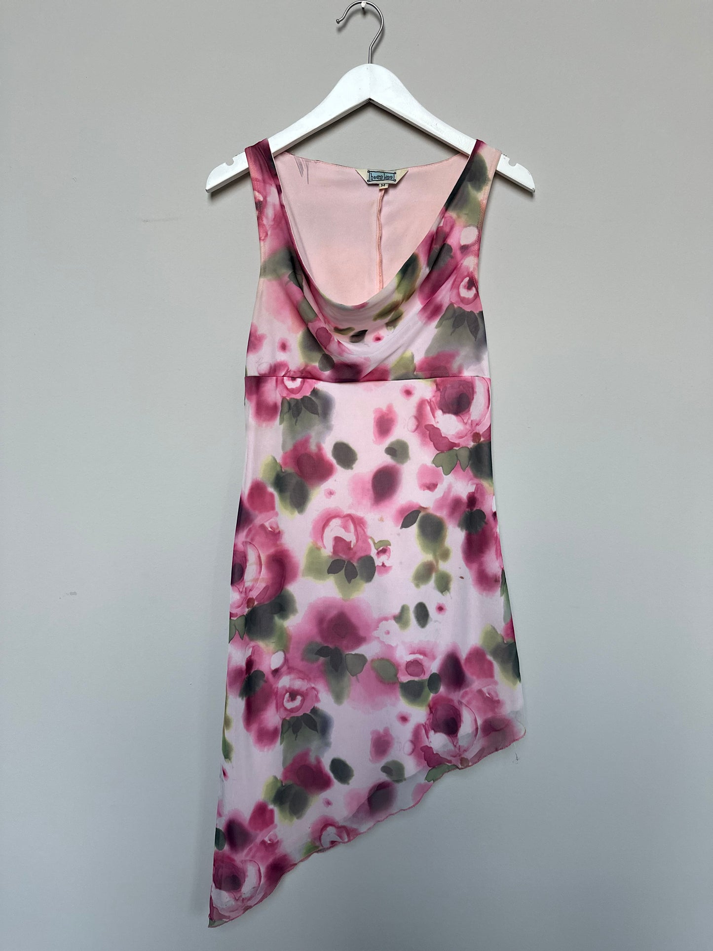 Vintage 2000s pink/green floral asymmetrical dress