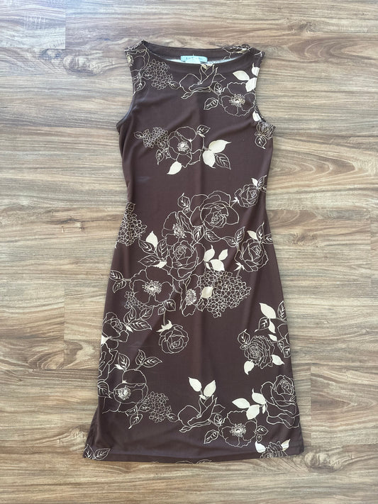 Vintage 90s brown floral slip midi dress