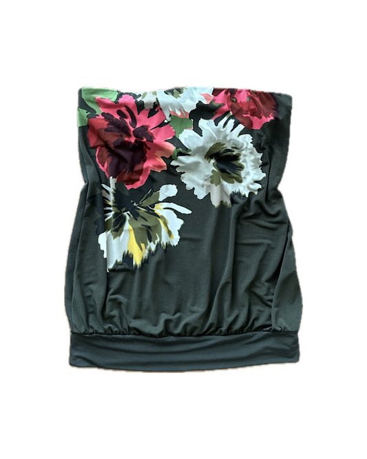 2000s forest green with florals tube top