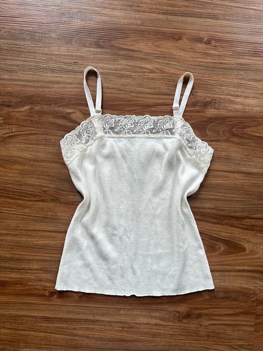 Vintage 2000s white lace ribbed tank