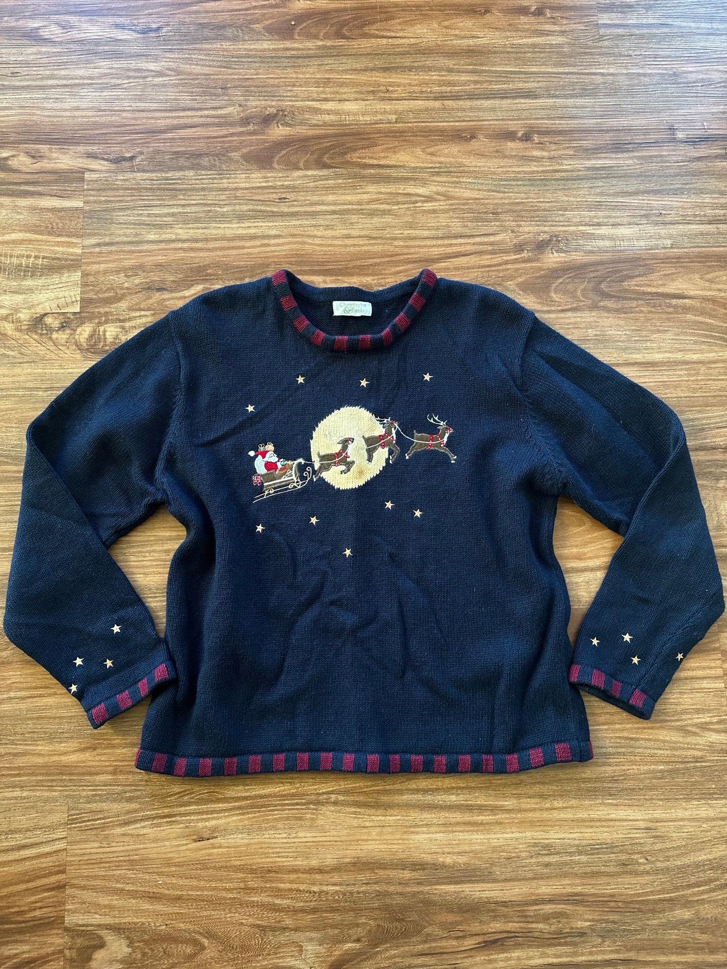 Vintage 2000s dark navy Santa with reindeer sweater