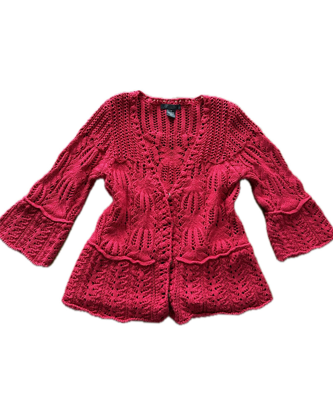 2000s dark red crochet cardigan