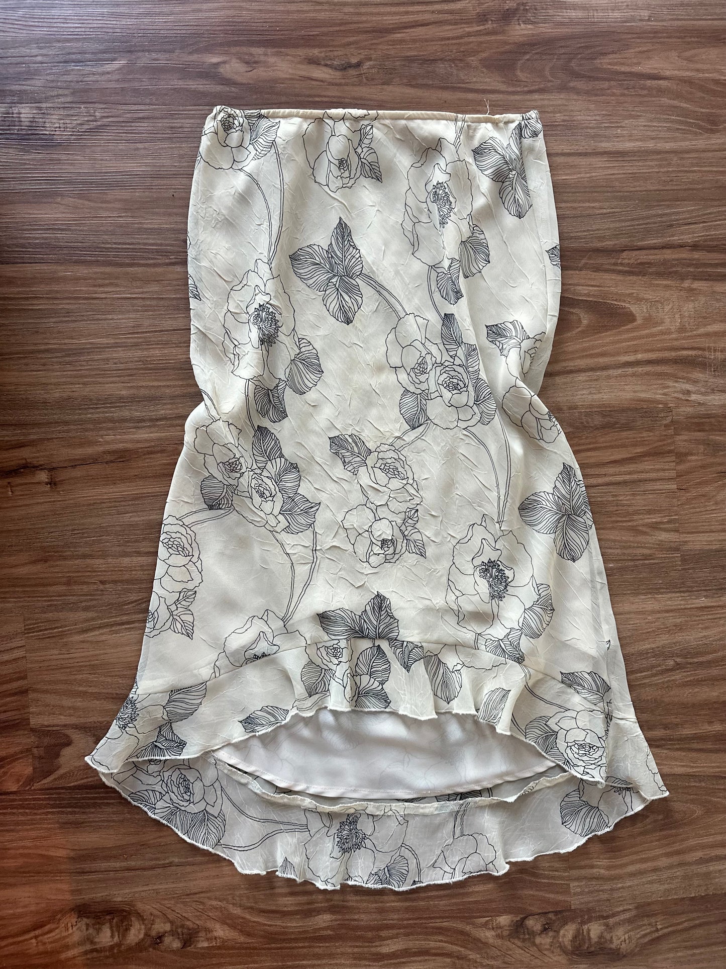 Vintage 90s cream with black rose a-line maxi skirt