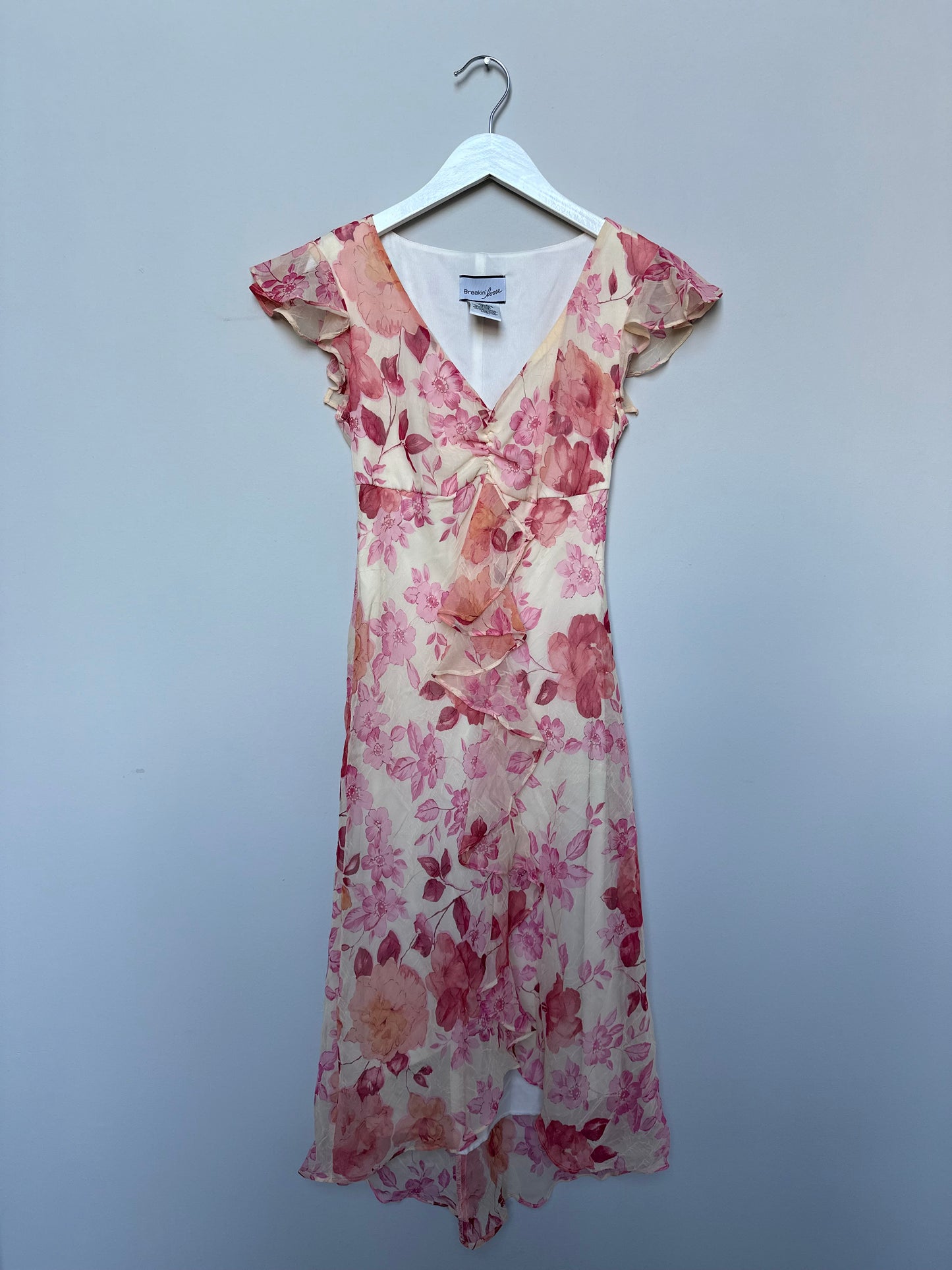 Vintage 2000s pink floral midi slip dress