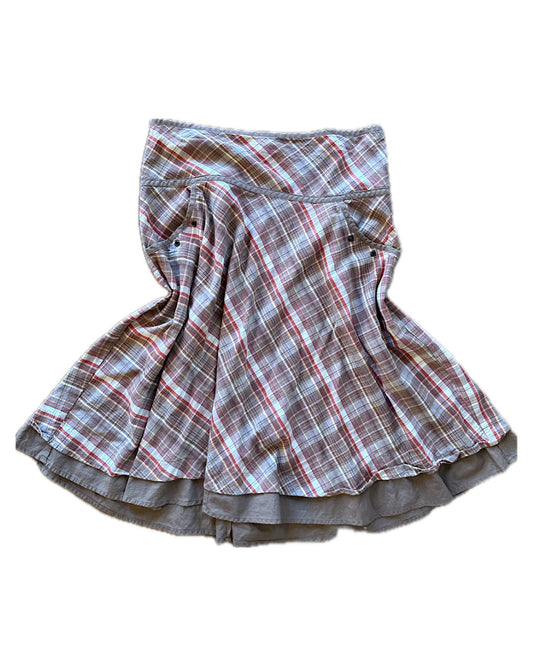 2000s brown striped asymmetrical skirt