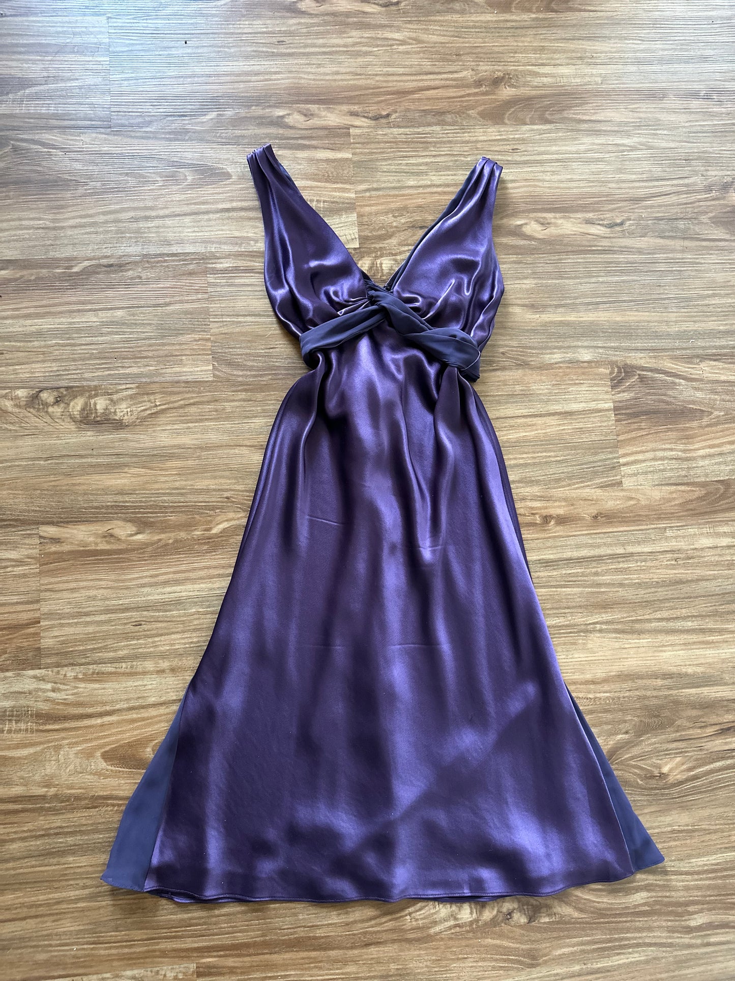 Vintage 2000s dark purple Vera Wang v-neck draped dress