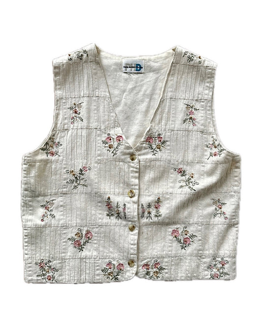 Vintage 90s cream with pink floral button up vest