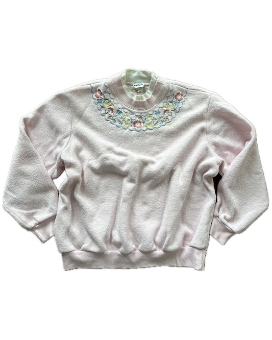 Vintage 90s baby pink oversized with florals sweater