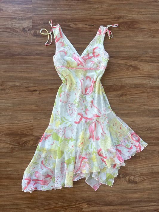 Vintage 2000s pink/yellow floral slip dress