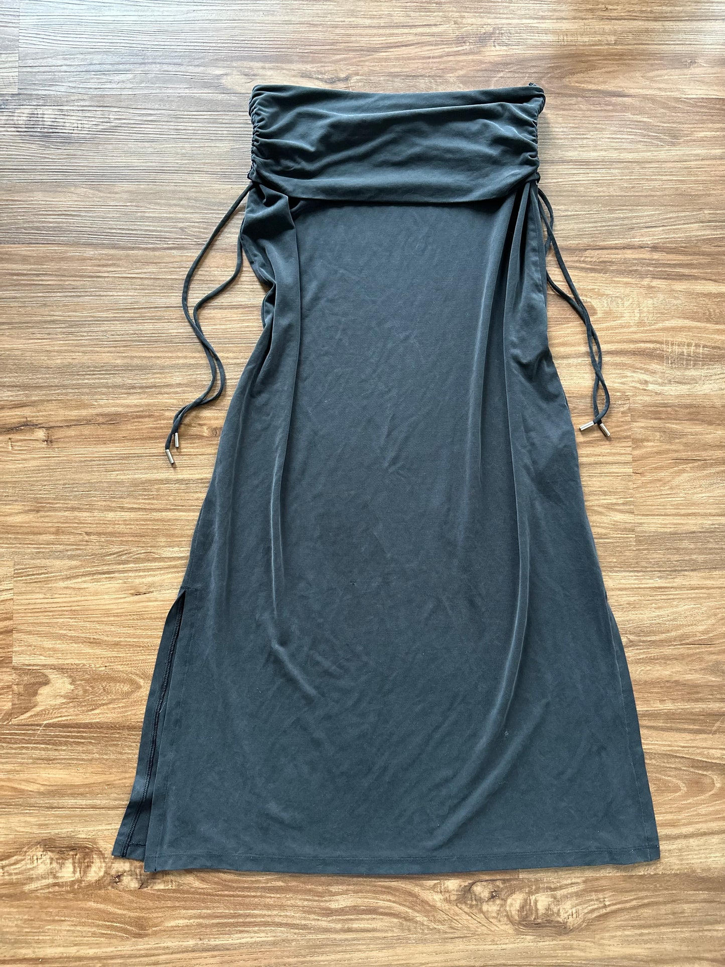 2000s dark gray long maxi slip skirt