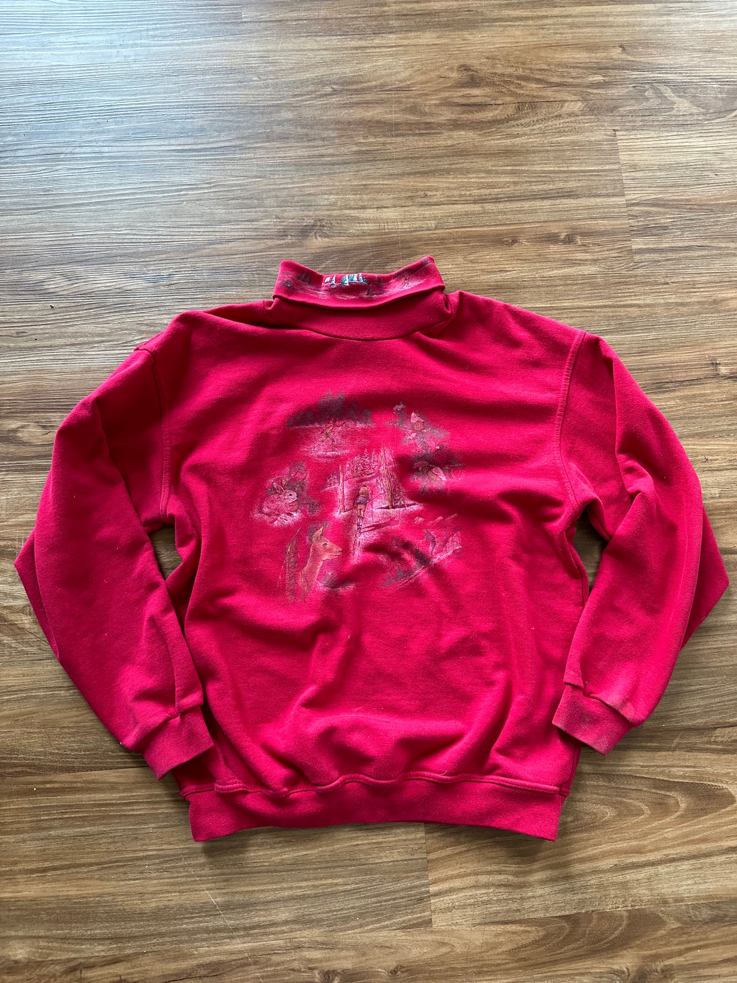 Vintage 90s red with graphic high neck sweater