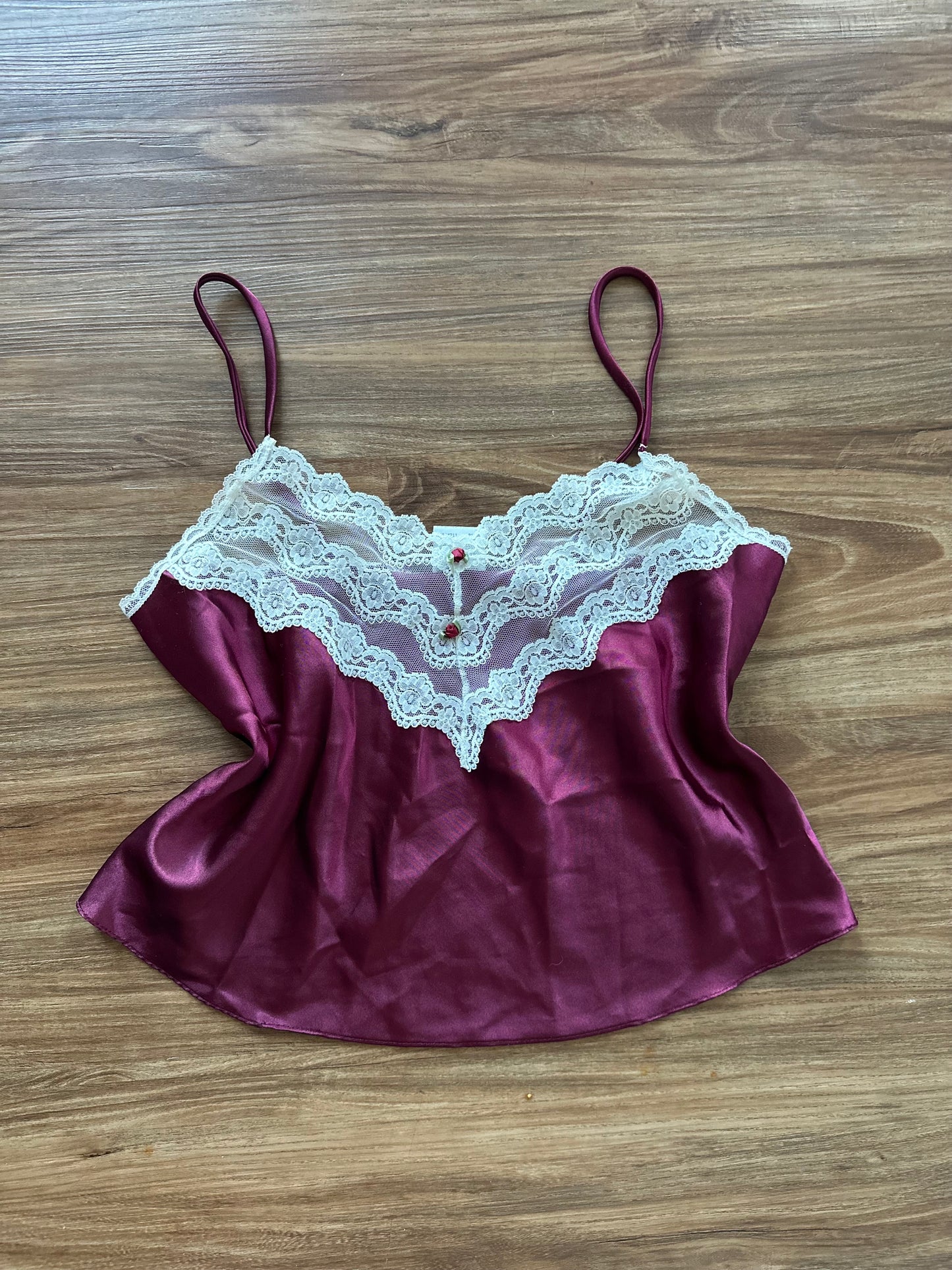 Vintage 90s dark plum silky with lace sleepwear