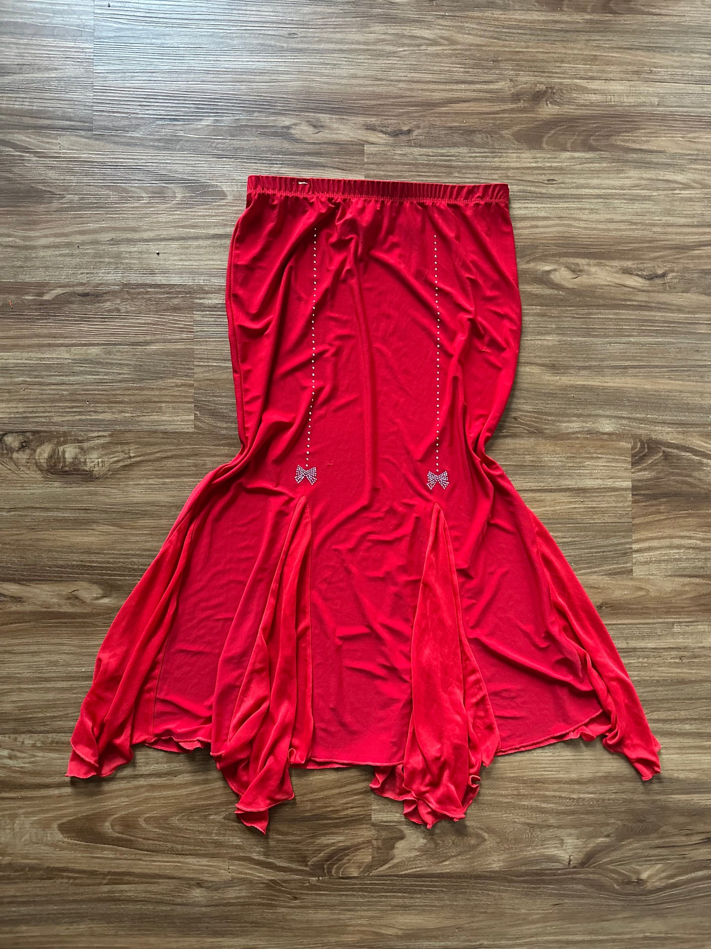 Vintage 2000s red maxi with studded bows skirt