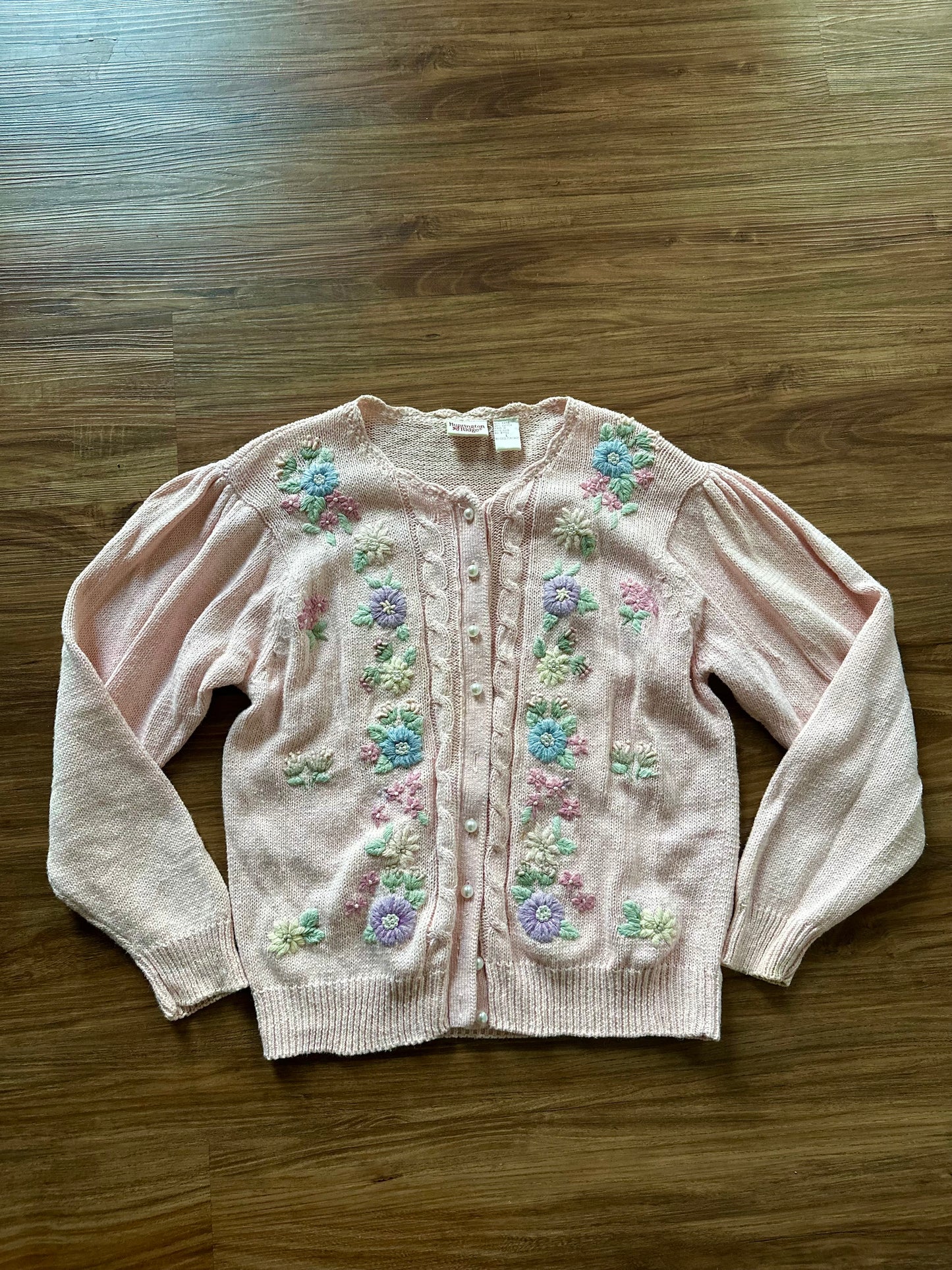 Vintage 90s pink with floral embroidery button up sweater