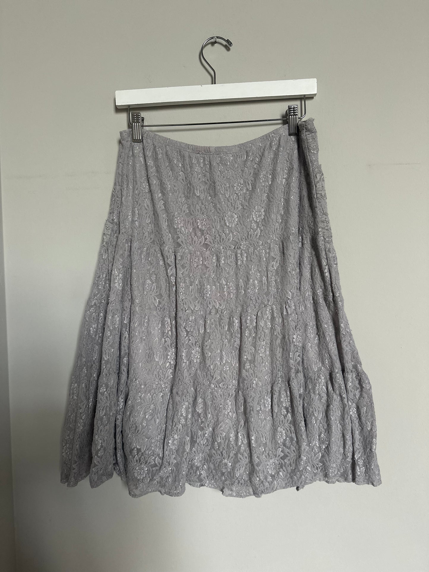 Vintage 2000s gray lace midi slip skirt