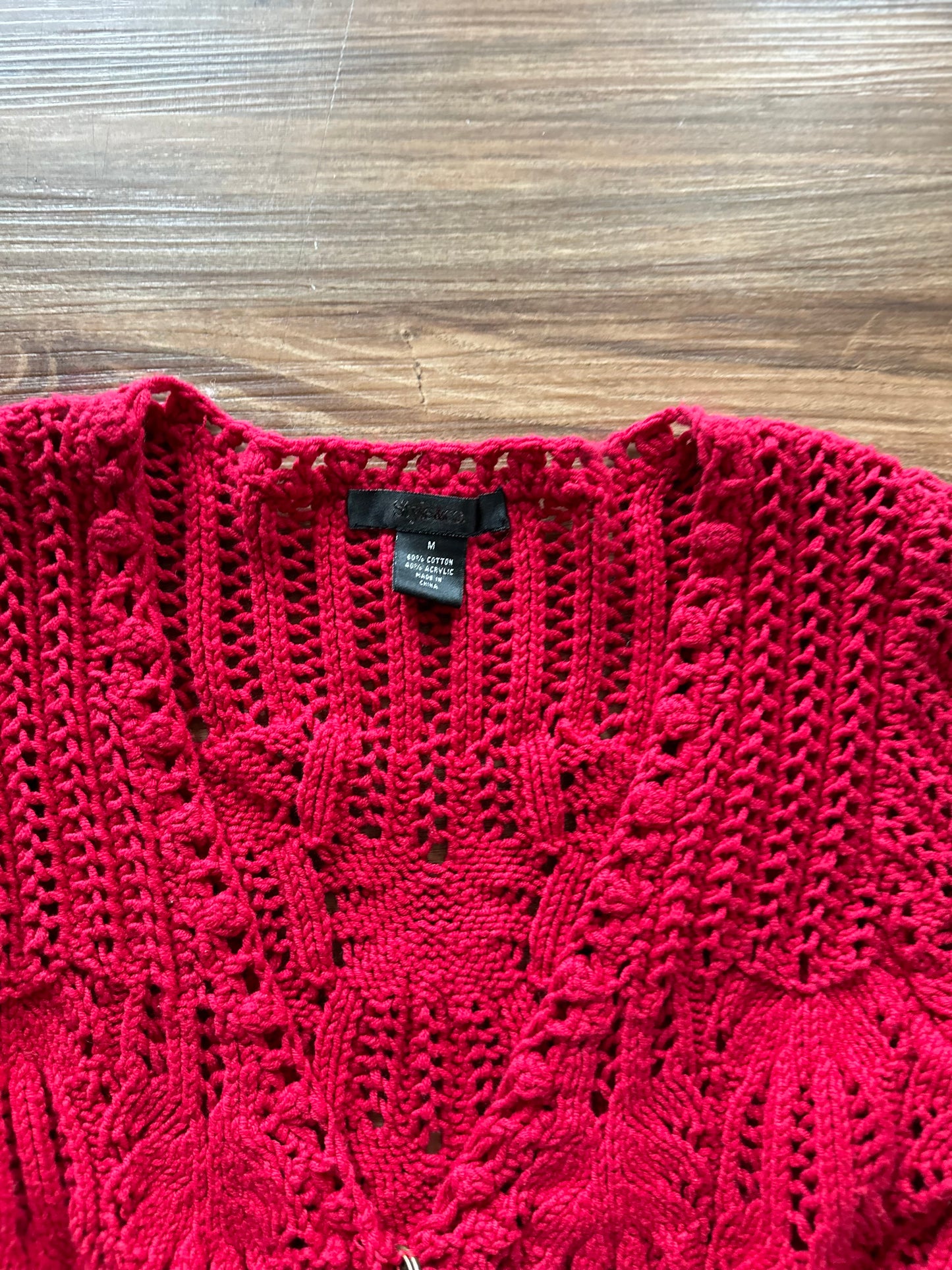 2000s dark red crochet cardigan