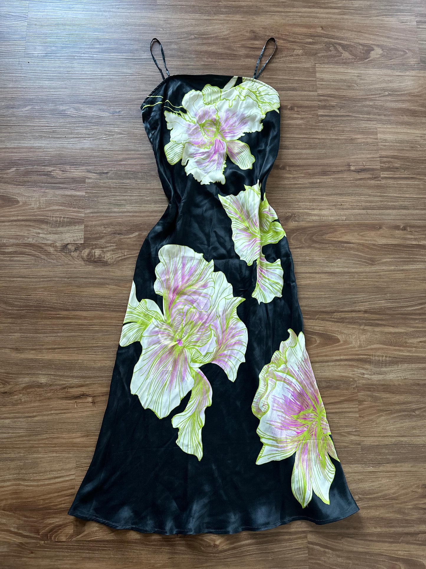 2000s Anthropologie black with large floral print maxi dress