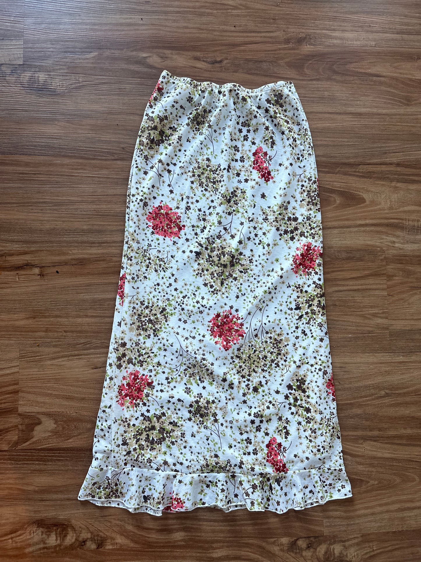 Vintage 90s grain with red floral maxi slip skirt