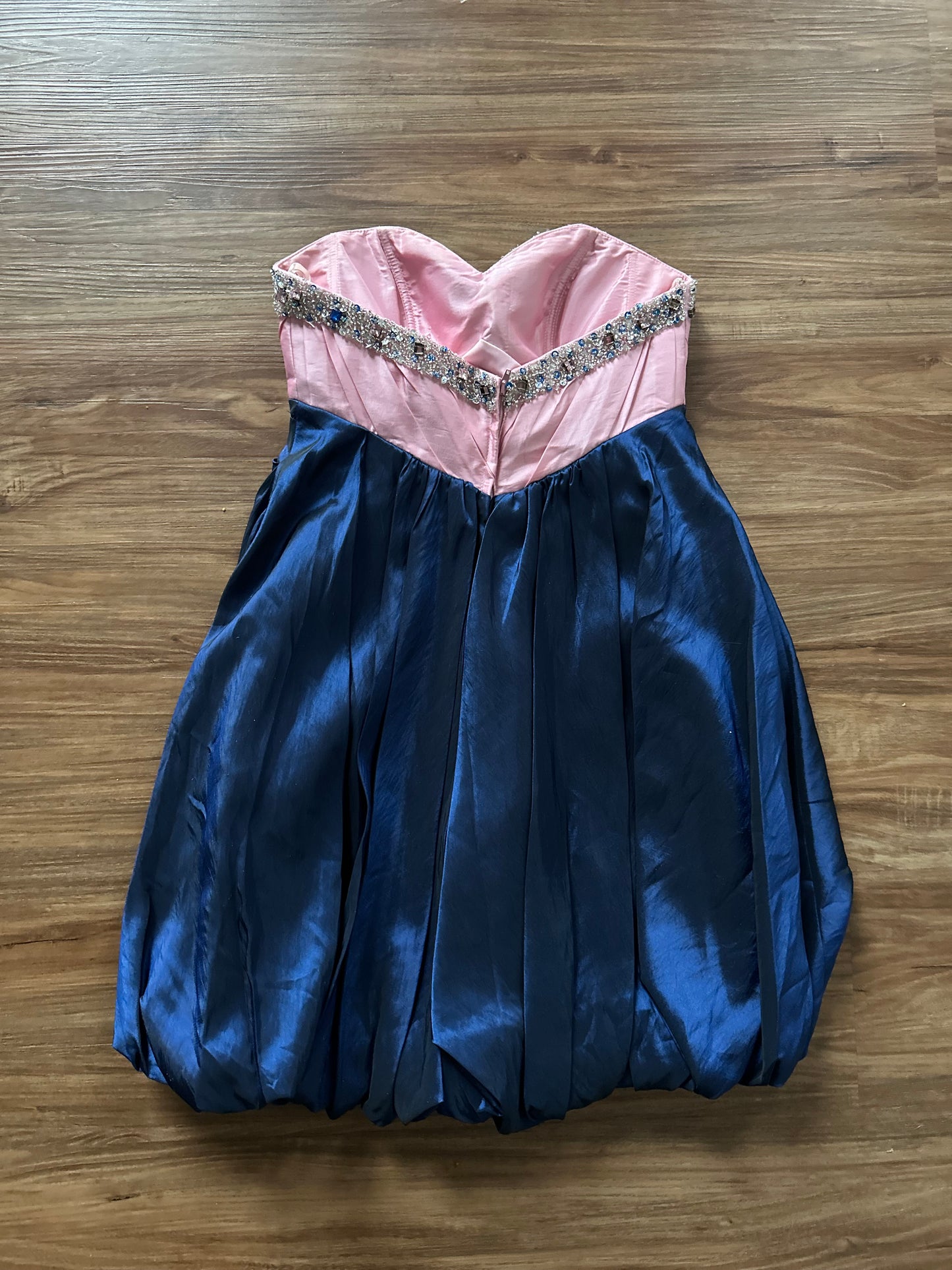 Vintage 90s pink strapless with blue bubble cocktail dress