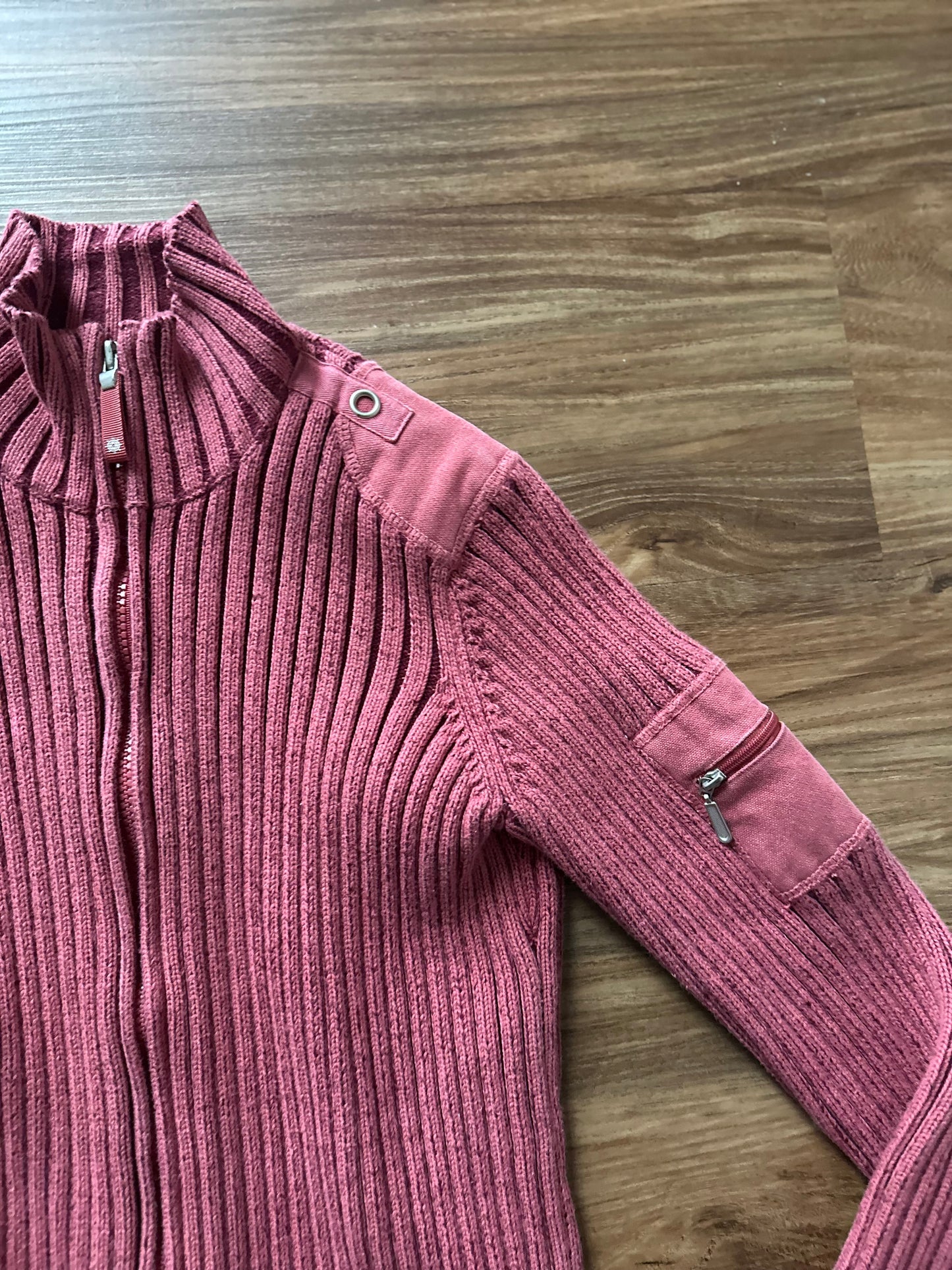 2000s pink ribbed zip up jacket