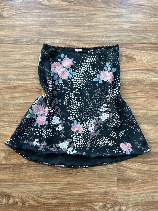 Vintage 2000s black/pink floral slip skirt