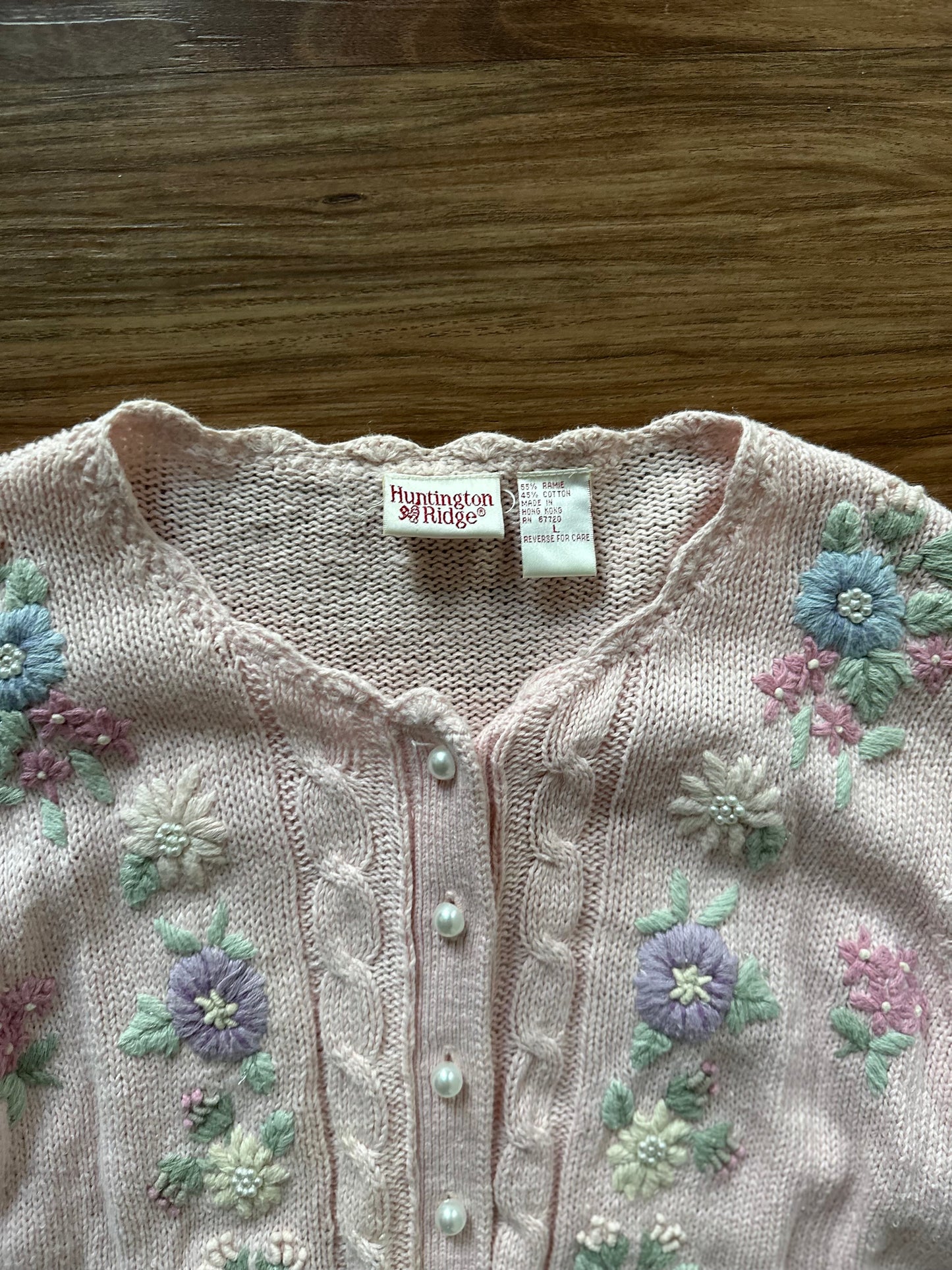 Vintage 90s pink with floral embroidery button up sweater