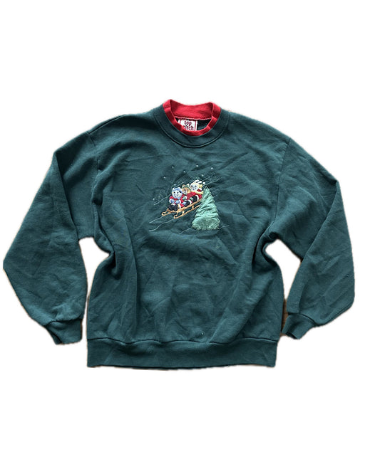 Vintage 90s dark grain with animal Christmas embroidery sweater