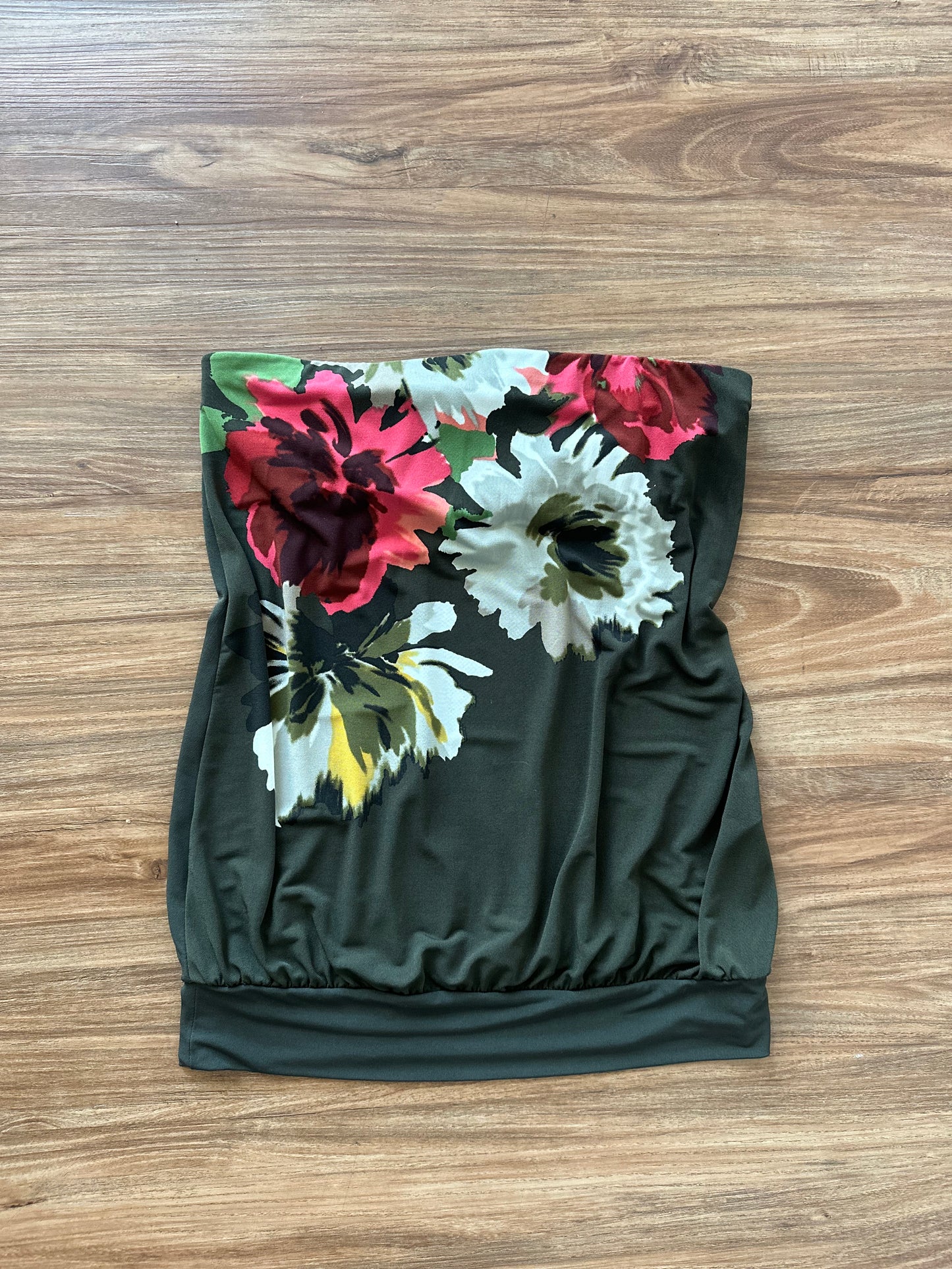 2000s forest green with florals tube top