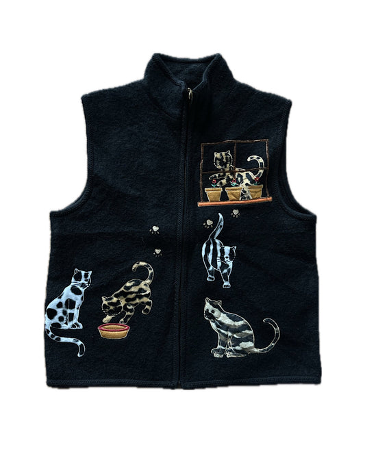 Vintage 90s black sweater vest with cats