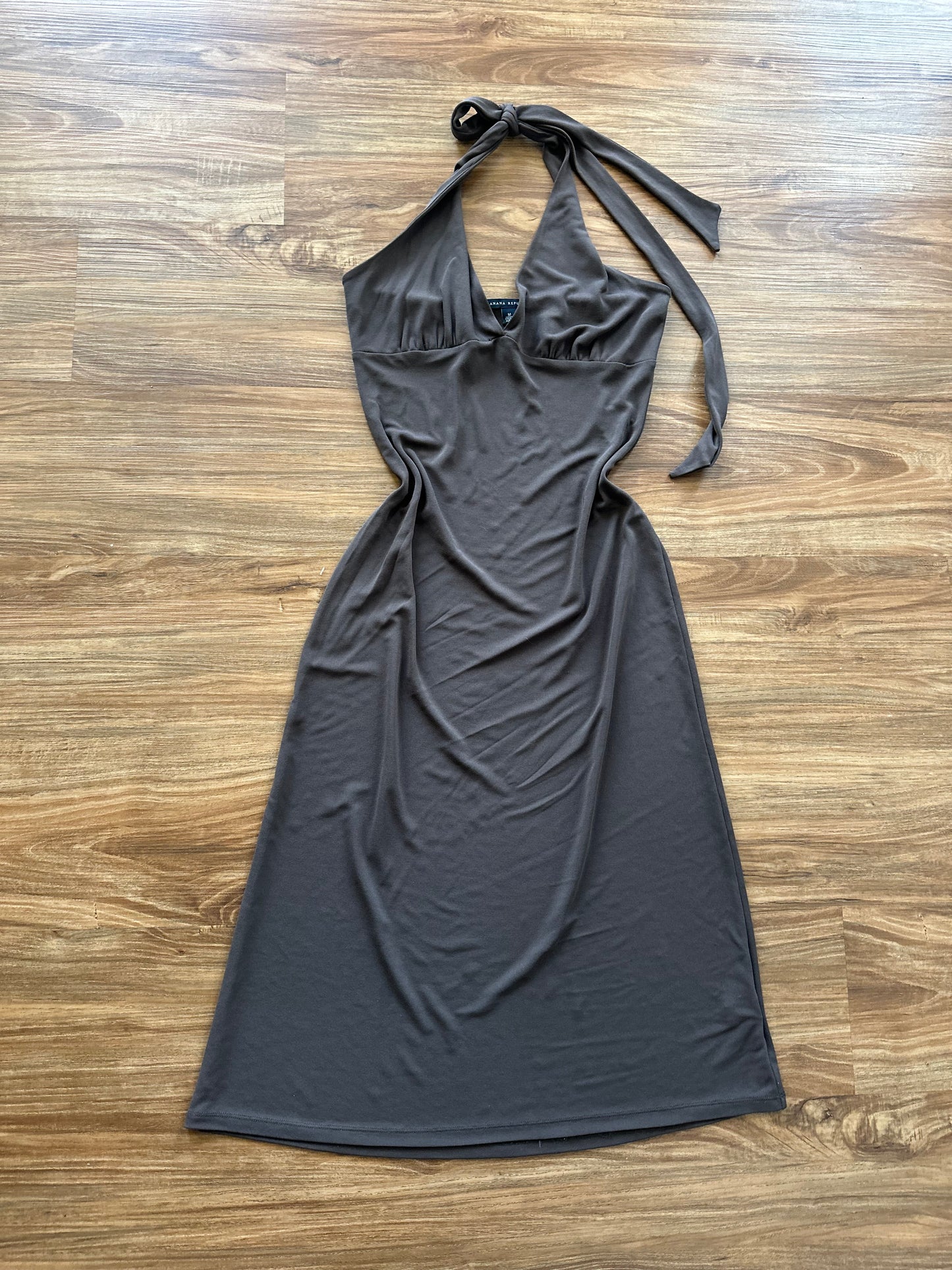 2000s brown midi halter dress