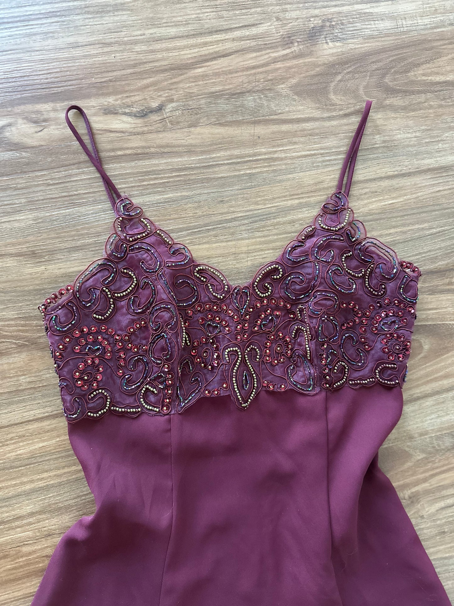 Vintage 90s burgundy embellished party dress