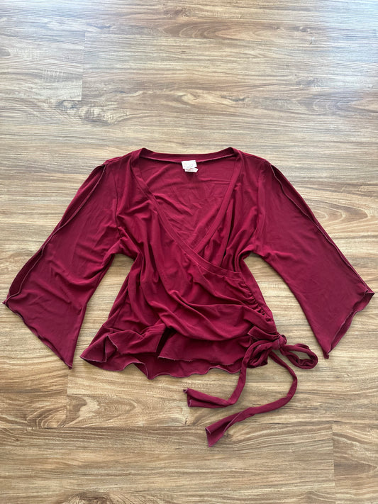 Vintage 2000s long sleeve burgundy tie-up top