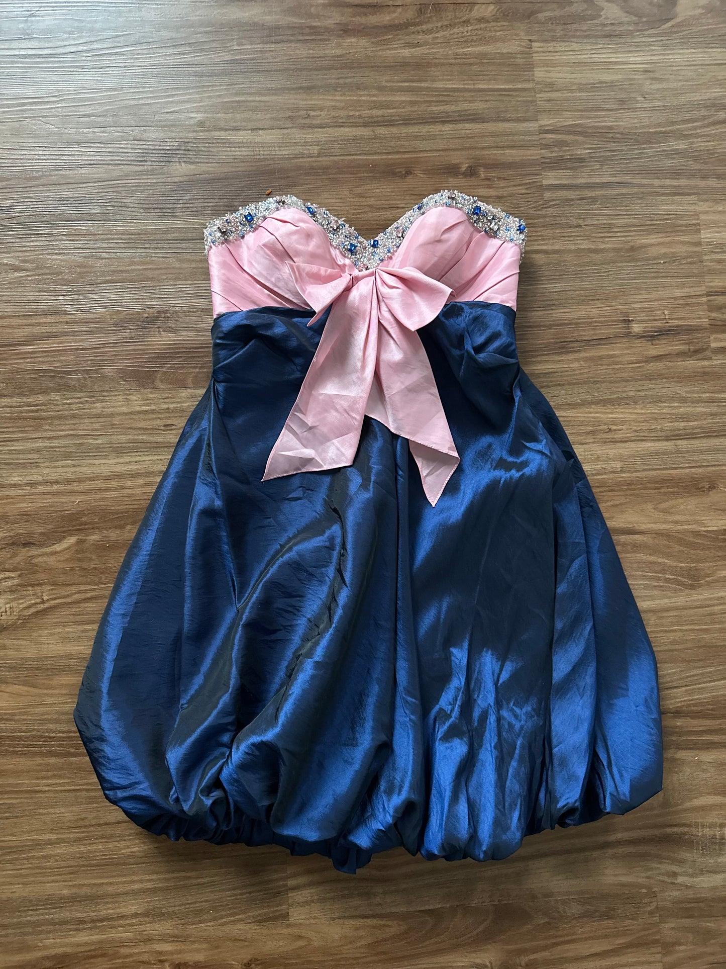 Vintage 90s pink strapless with blue bubble cocktail dress