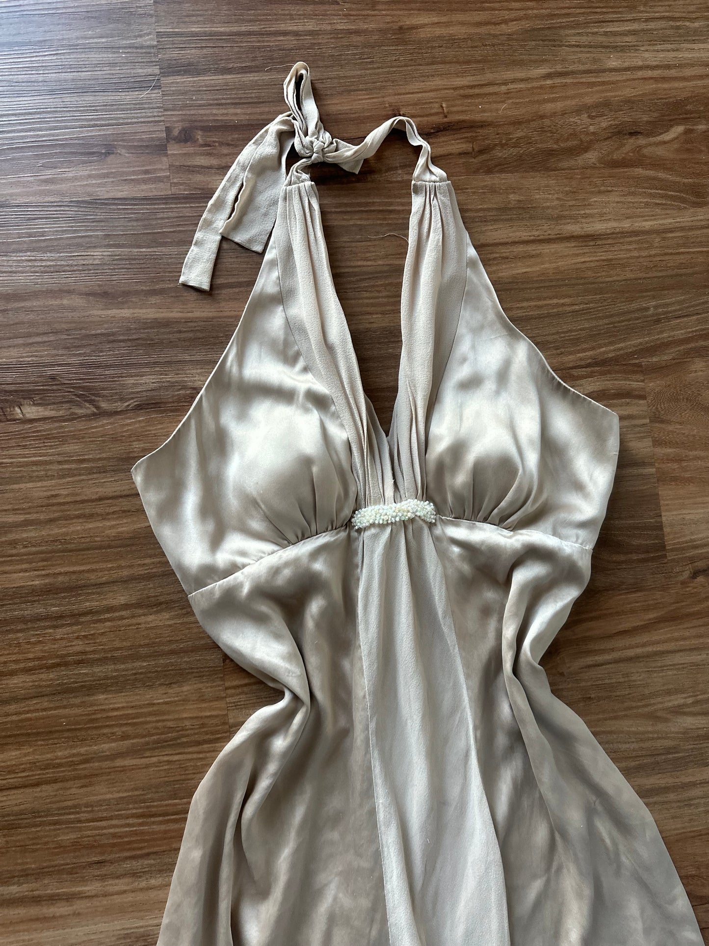 Vintage 2000 cream satin halter slip dress