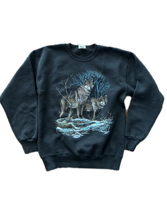 Vintage 90s dark gray wolf wild life sweatshirt