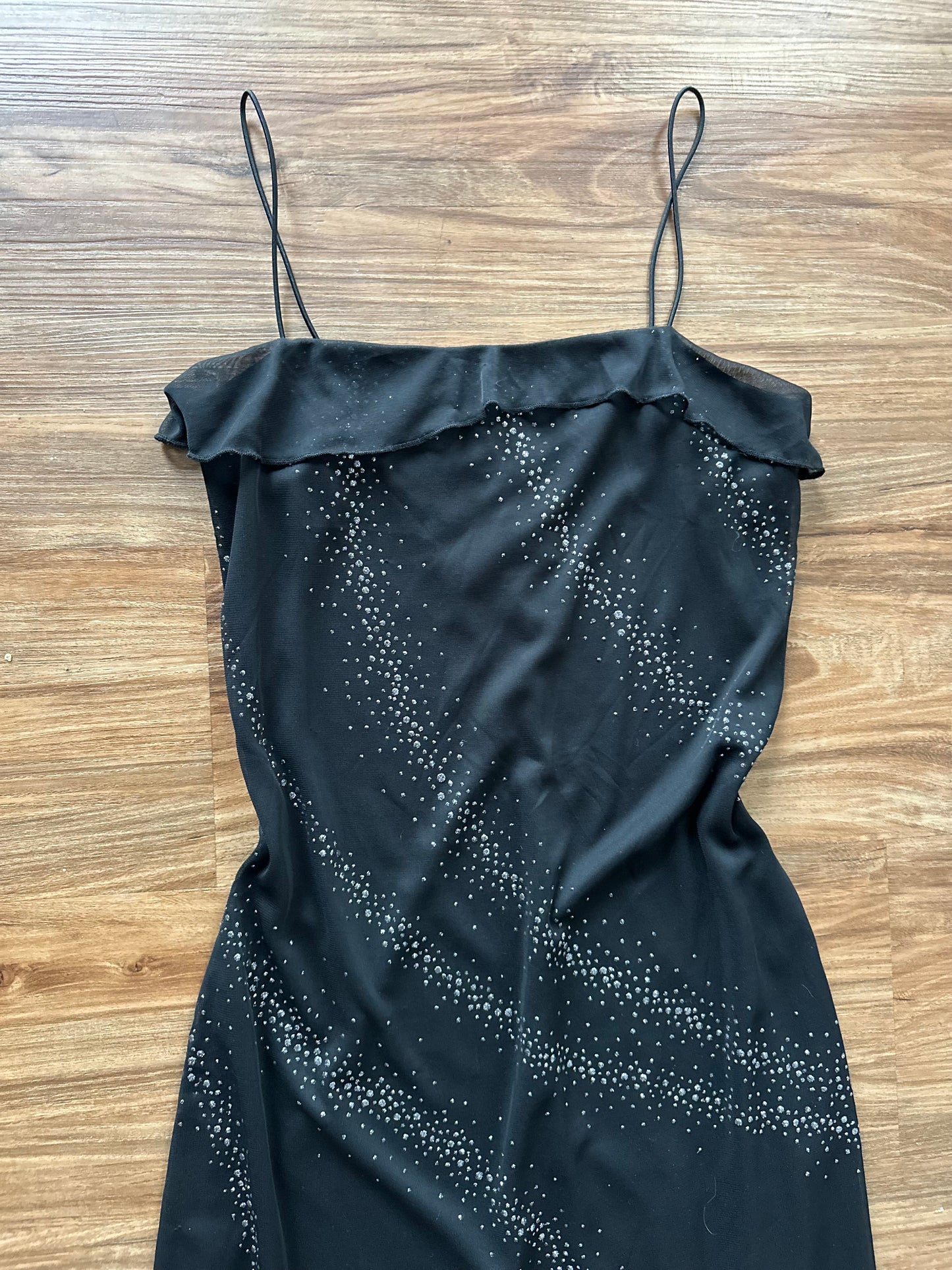 Vintage 2000s black sparkly midi slip dress