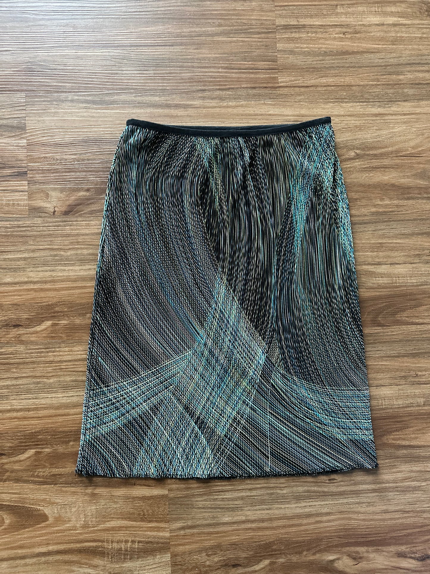 Vintage 90s Elastic waist motion stripe midi slip skirt