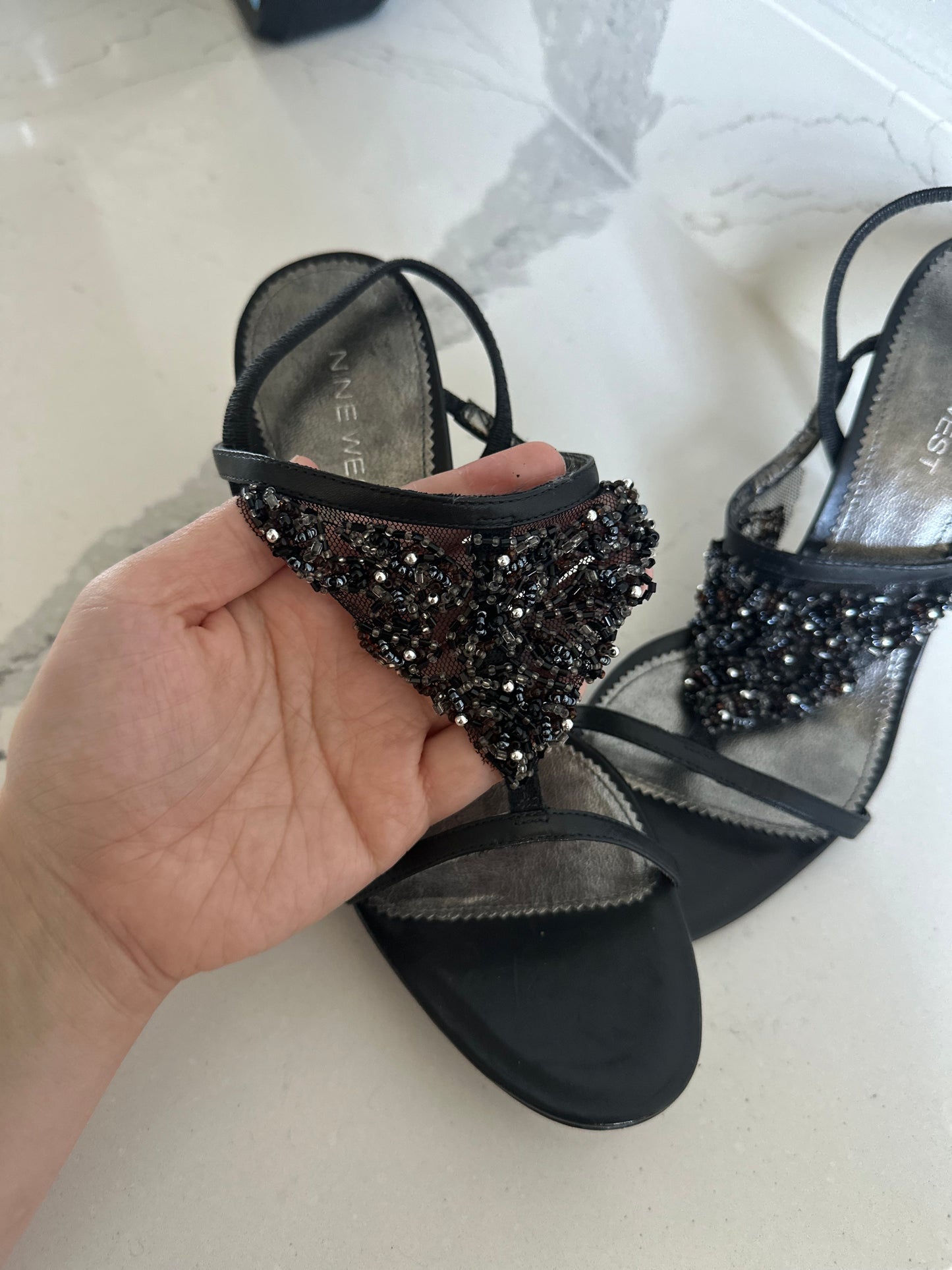 Vintage 2000 black beaded heels