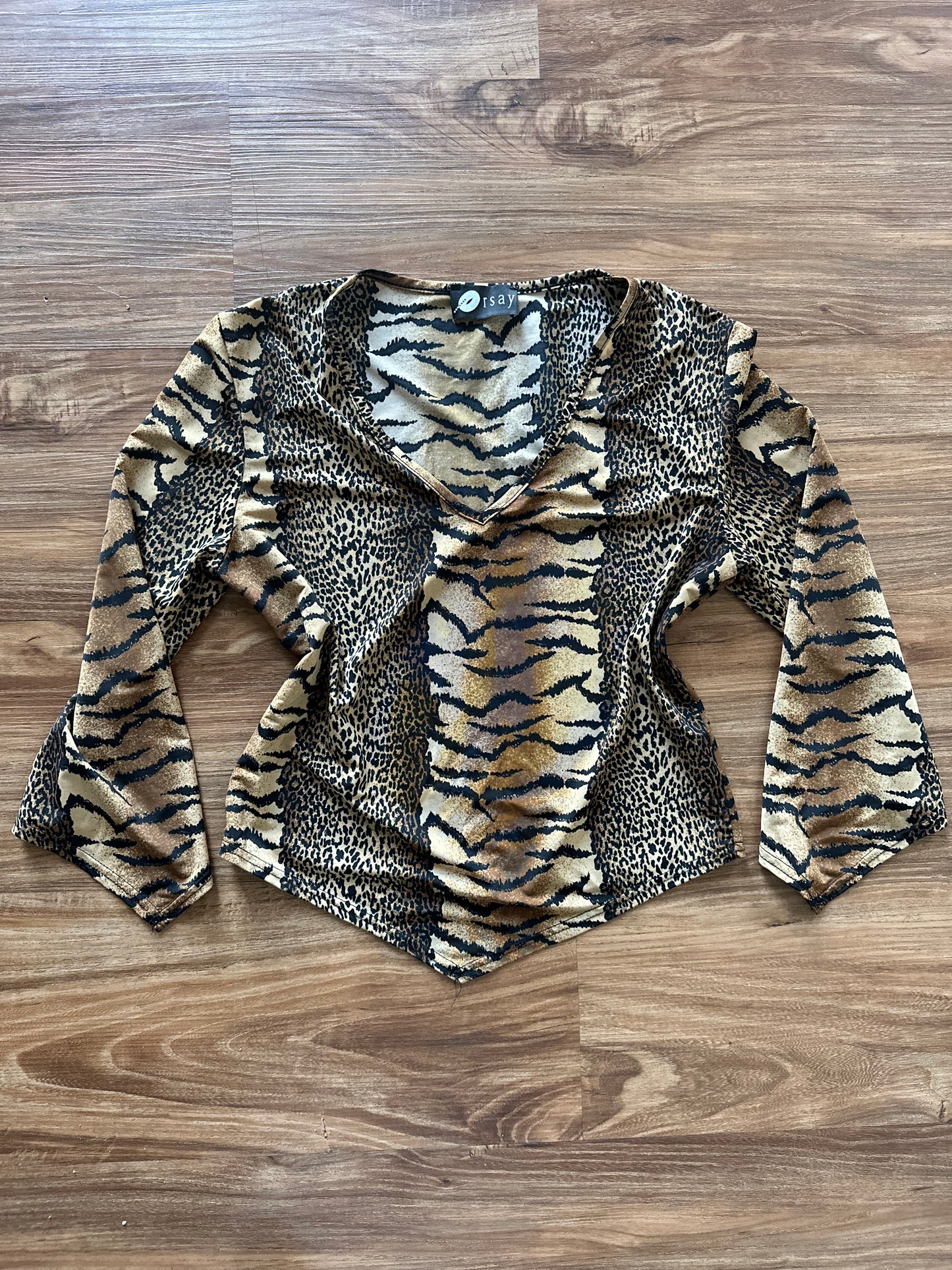 90s jaguar print silk top