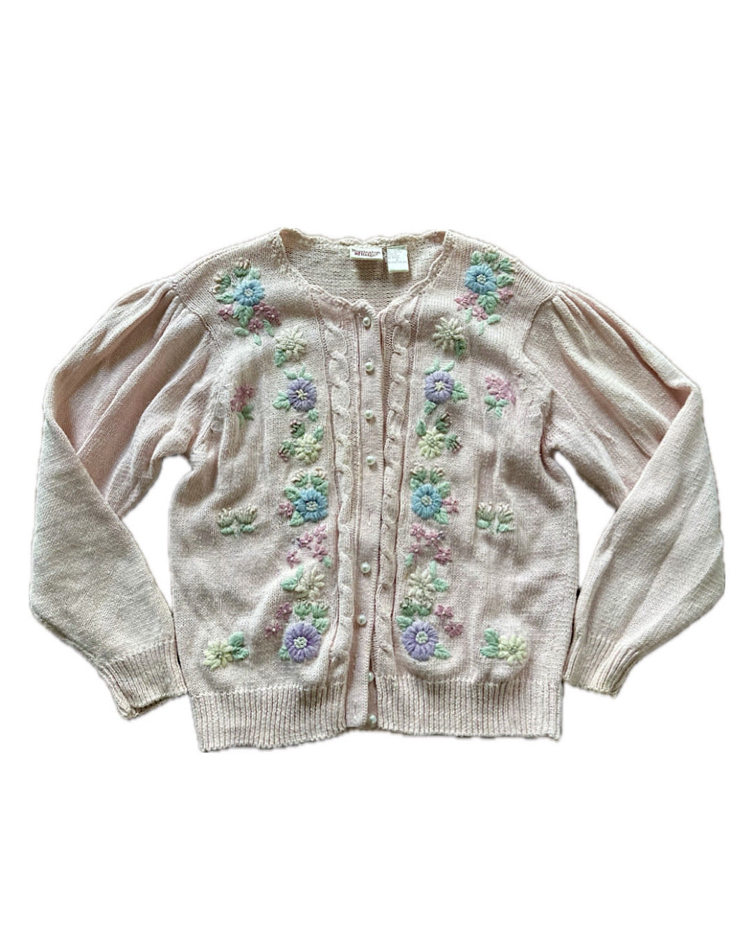 Vintage 90s pink with floral embroidery button up sweater