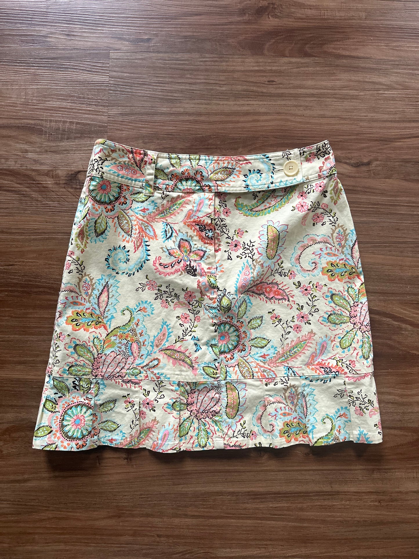 Vintage 2000s yellow paisley print cotton skirt