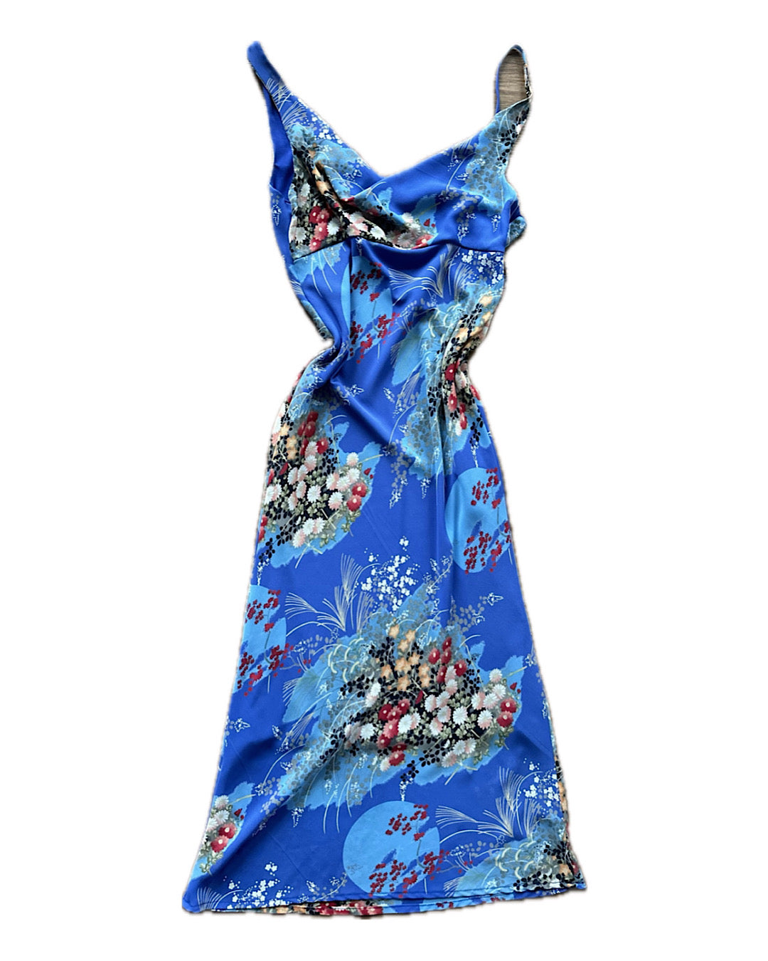 Vintage 2000s bright blue floral Midi slip dress