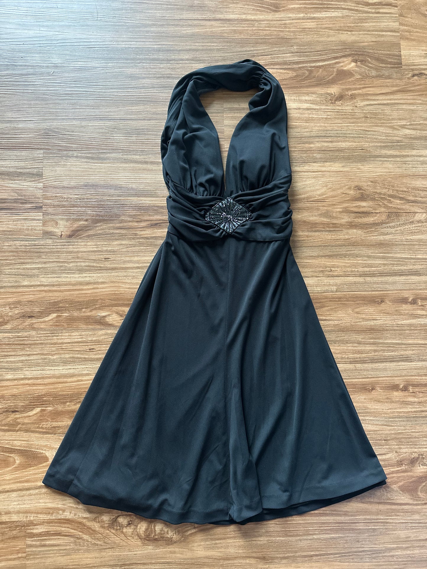 2000s black halter neck midi dress