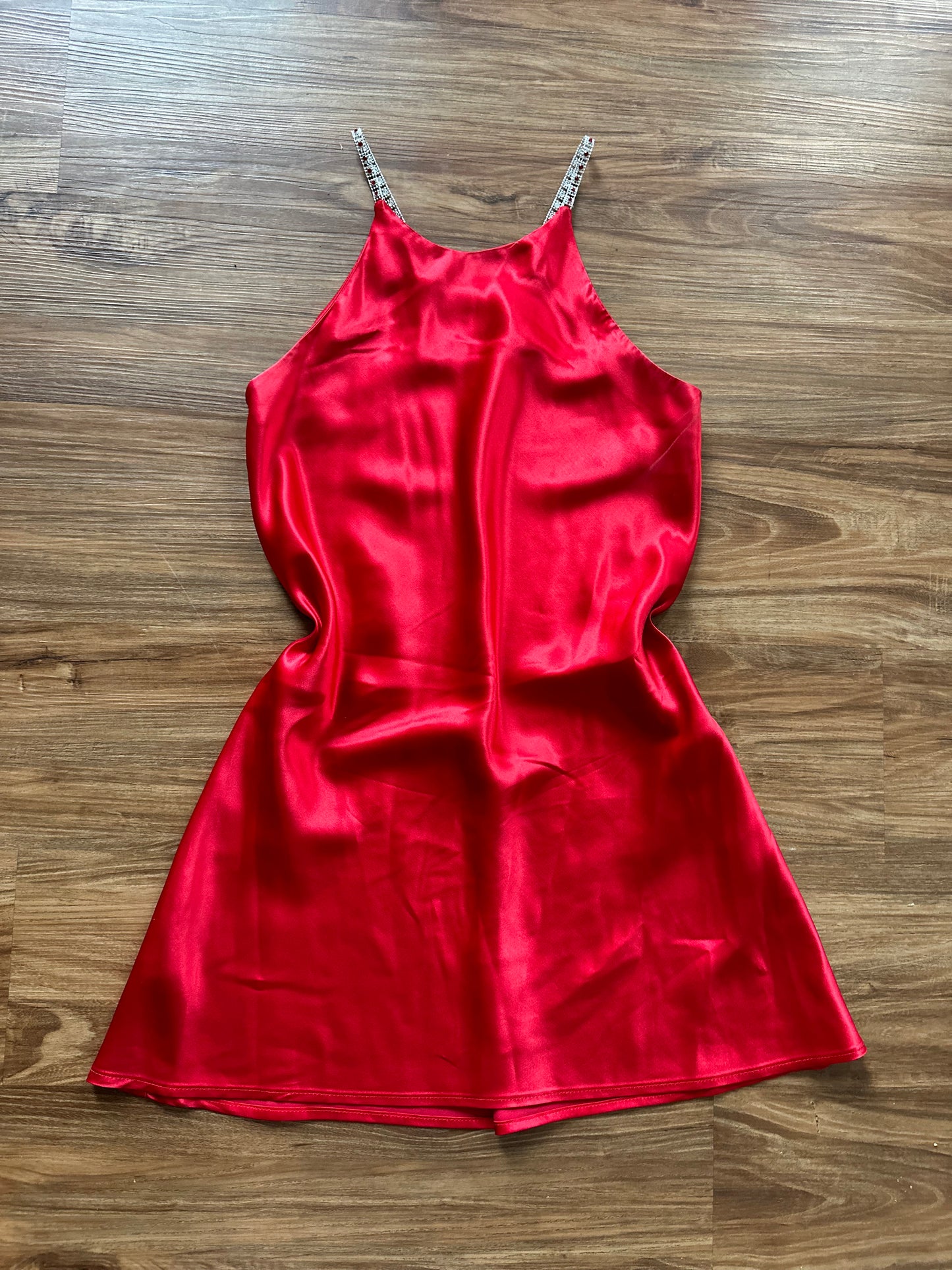 Vintage 90s red silk midi slip dress