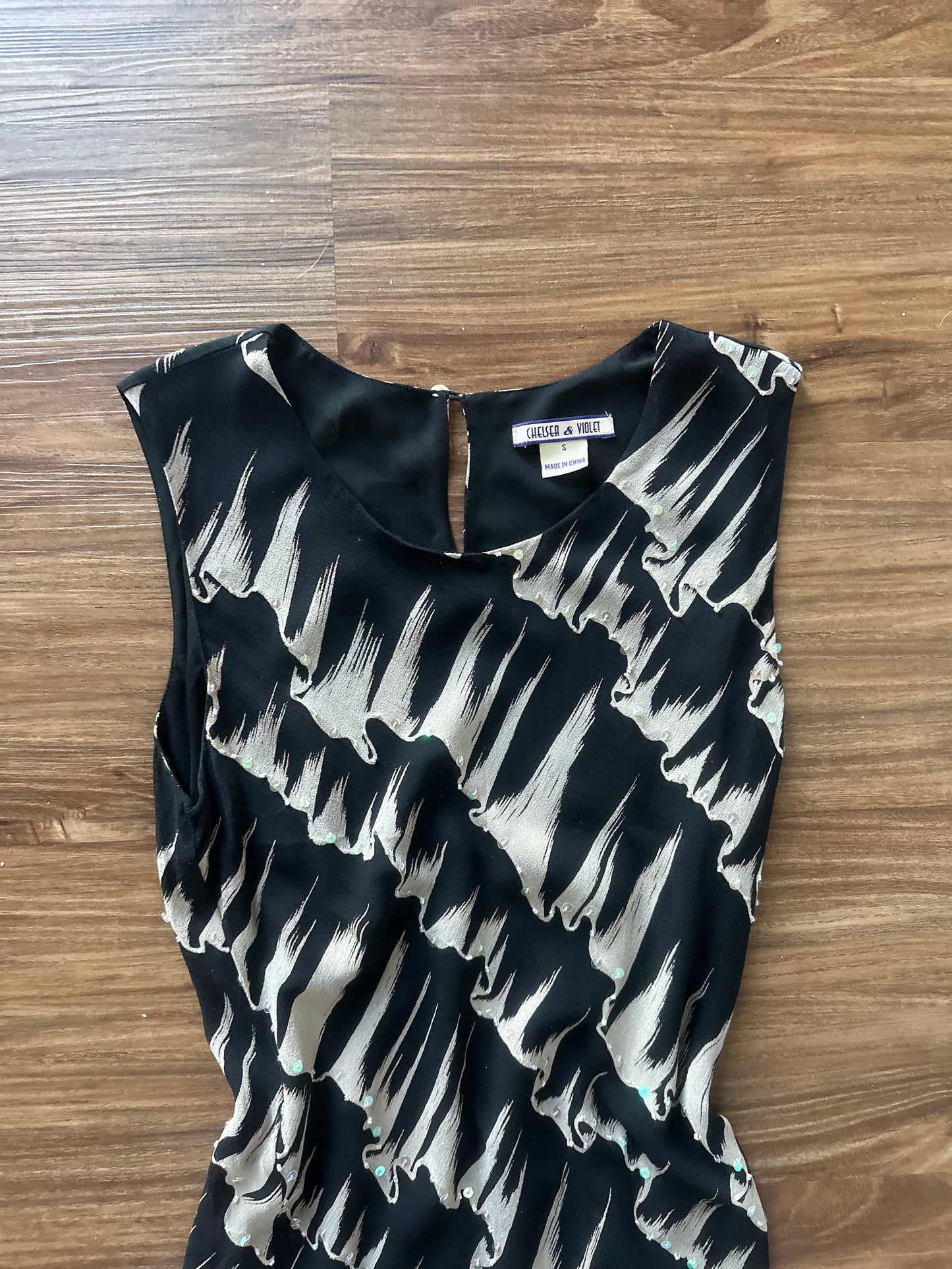 2000s black/white scribble mid i slip dress